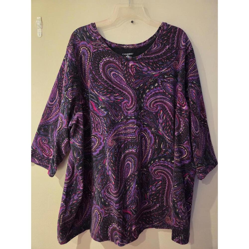 Catherines Women's Purple and Black Paisley Top 2X
